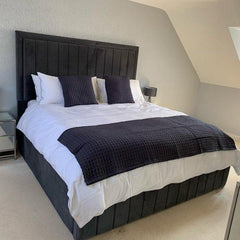 Nina Extra Tall Headboard Bed – Modern Lined Panel Design UK