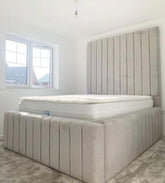 Nina Extra Tall Headboard Bed – Modern Lined Panel Design UK