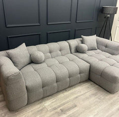 Boucle Teddy Fabric Bubble Corner Sofa - Grey and Cream Boucle - Estelle Decor