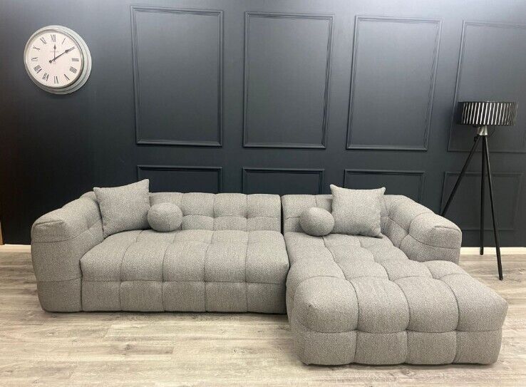 Boucle Teddy Fabric Bubble Corner Sofa - Grey and Cream Boucle - Estelle Decor