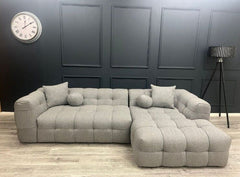 Boucle Teddy Fabric Bubble Corner Sofa - Grey and Cream Boucle - Estelle Decor