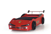 Kids Ferrari Style Car Bed Frame | Red/White Car Bed with Rear Spoiler | Toddler & Single Car Bed