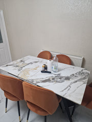 Chicago Extendable Ceramic Top Dining Table Black & Gold Cream and Gold