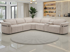 Bicester Electric Recliner Sofa Large Corner Beige Grey Cupholders lights USB