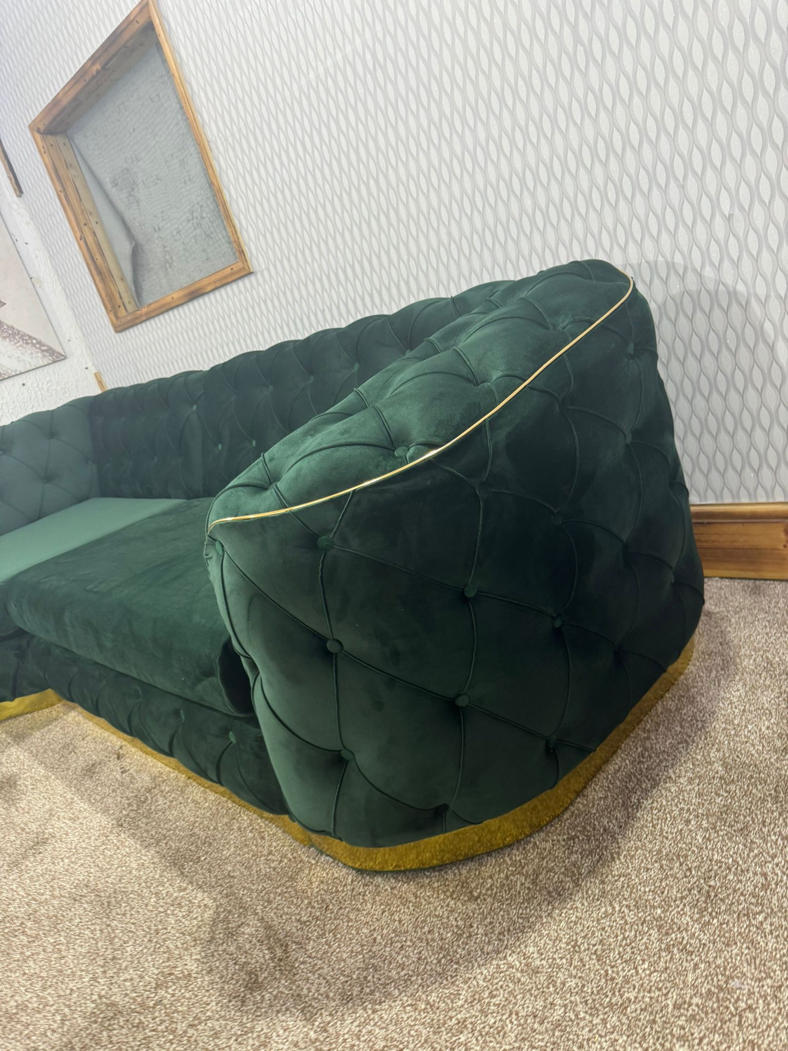 Ambassador corner sofa green detail- stratus interiors
