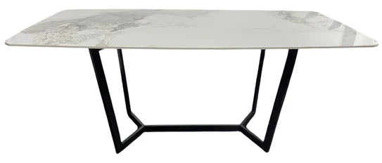 Jessica Ceramic White Fixed Top Dining Table Black Base