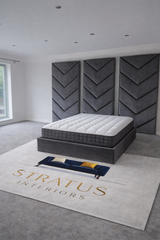 Optimus Luxury Upholstered Bed with Chevron Wall Panels – Premium Velvet Bed Frame Set