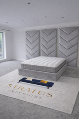 Optimus Luxury Upholstered Bed with Chevron Wall Panels – Premium Velvet Bed Frame Set