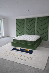 Optimus Luxury Upholstered Bed with Chevron Wall Panels – Premium Velvet Bed Frame Set