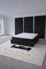 Optimus Luxury Upholstered Bed with Chevron Wall Panels – Premium Velvet Bed Frame Set