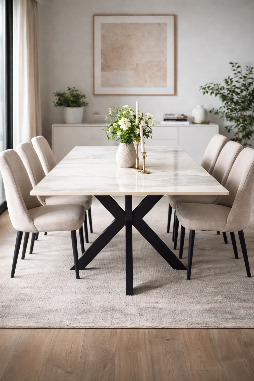 Milan Dining Table (1.5/1.8m) – Black Base – image 1