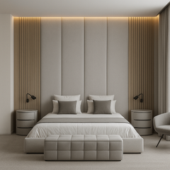Floor to Ceiling Slatted Wall Panel Bed Frame – Contemporary Design