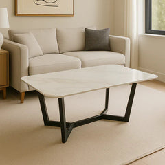 Jessica Ceramic White Fixed Top Coffee Table Black Base