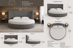 Globe Round  Velvet Chesterfield Bed with Round Mattress