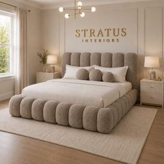 Cloud Teddy Bouclé Bed – Upholstered Bed with Optional Gas Lift Storage