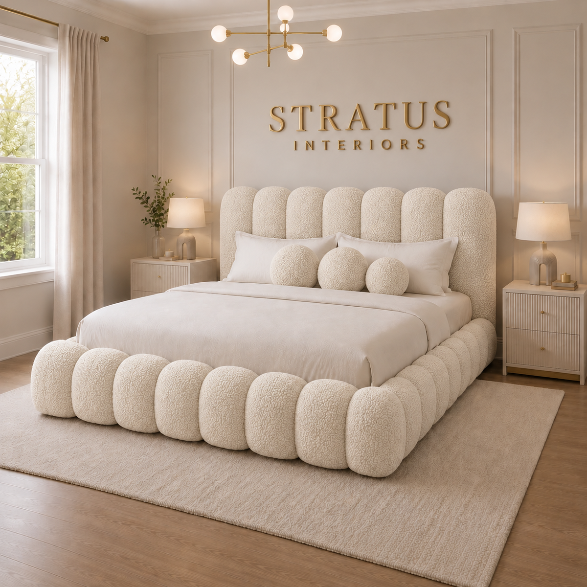 Cloud Teddy Bouclé Bed – Upholstered Bed with Optional Gas Lift Storage