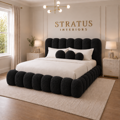 Cloud Teddy Bouclé Bed – Upholstered Bed with Optional Gas Lift Storage