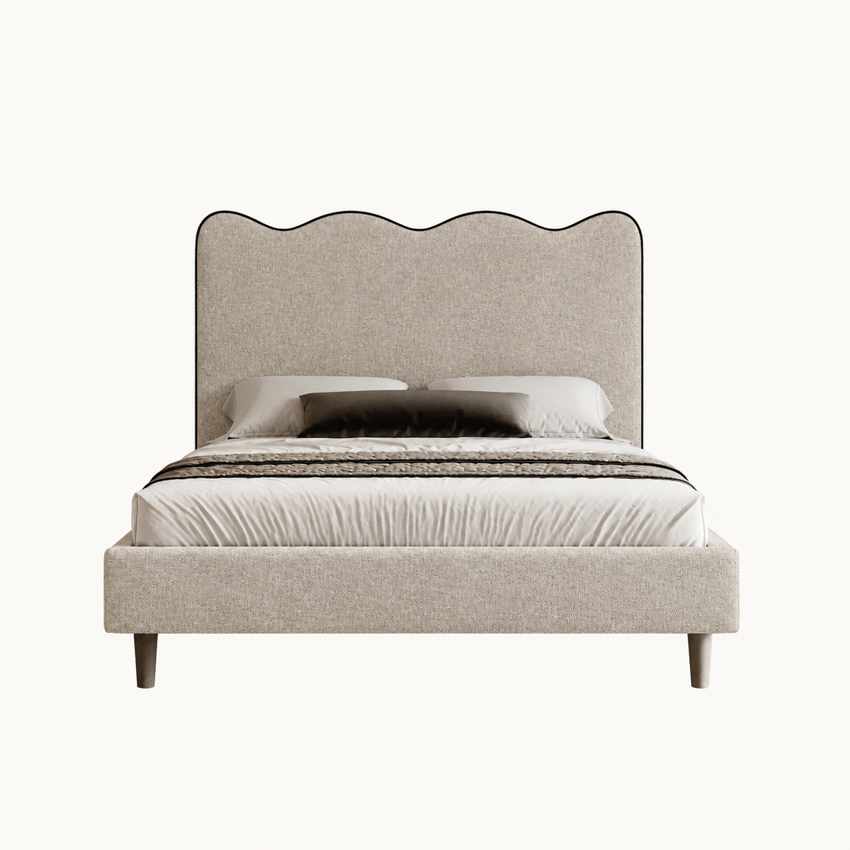 Waverly Scalloped Bed – Mocha Chenille with Optional Ottoman Storage