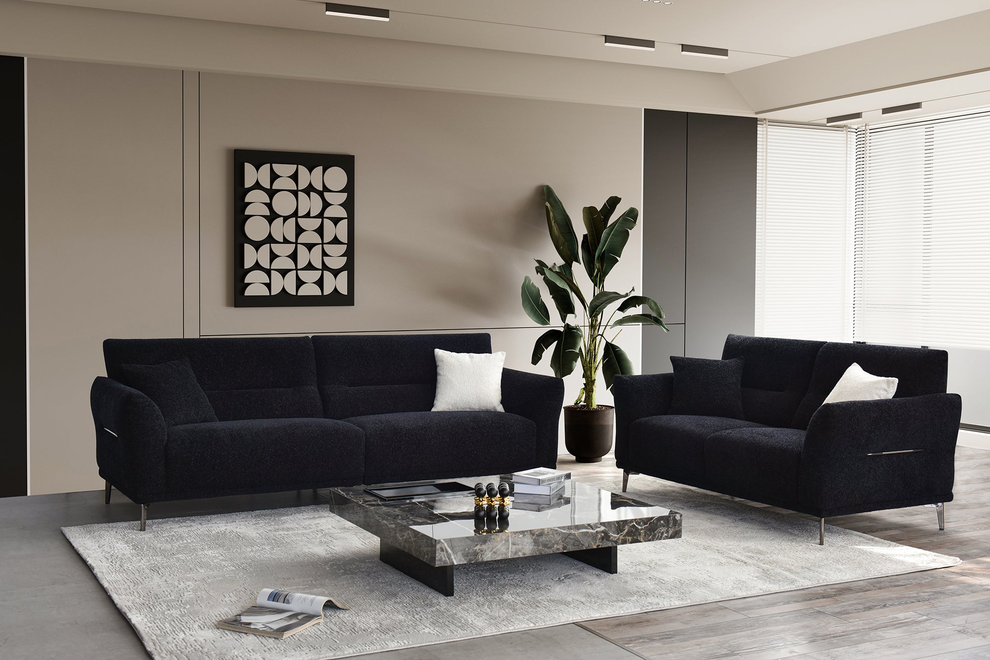 Aluxo Albany Sofa  Black Lux Boucle Fabric