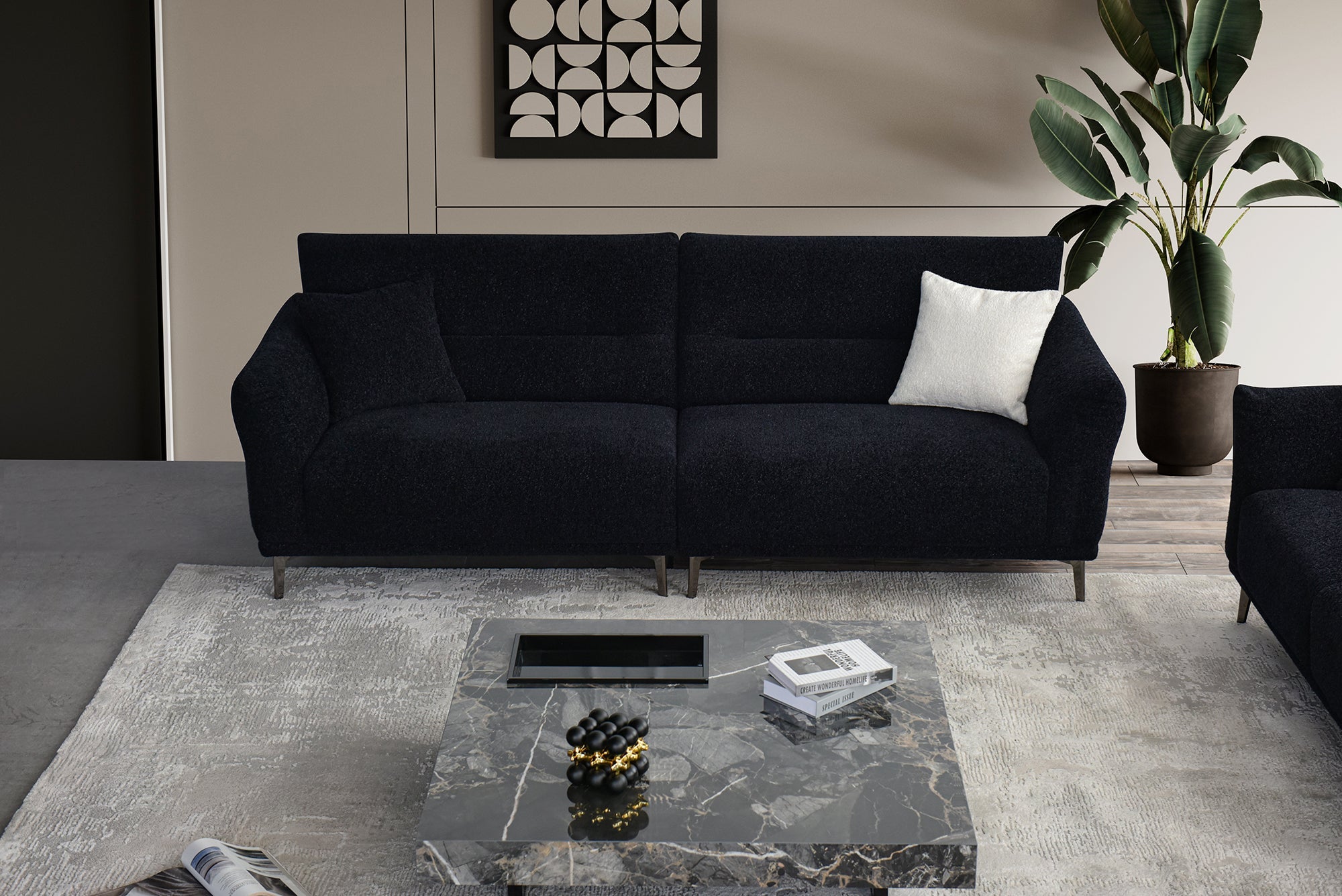 Aluxo Albany Sofa  Black Lux Boucle Fabric