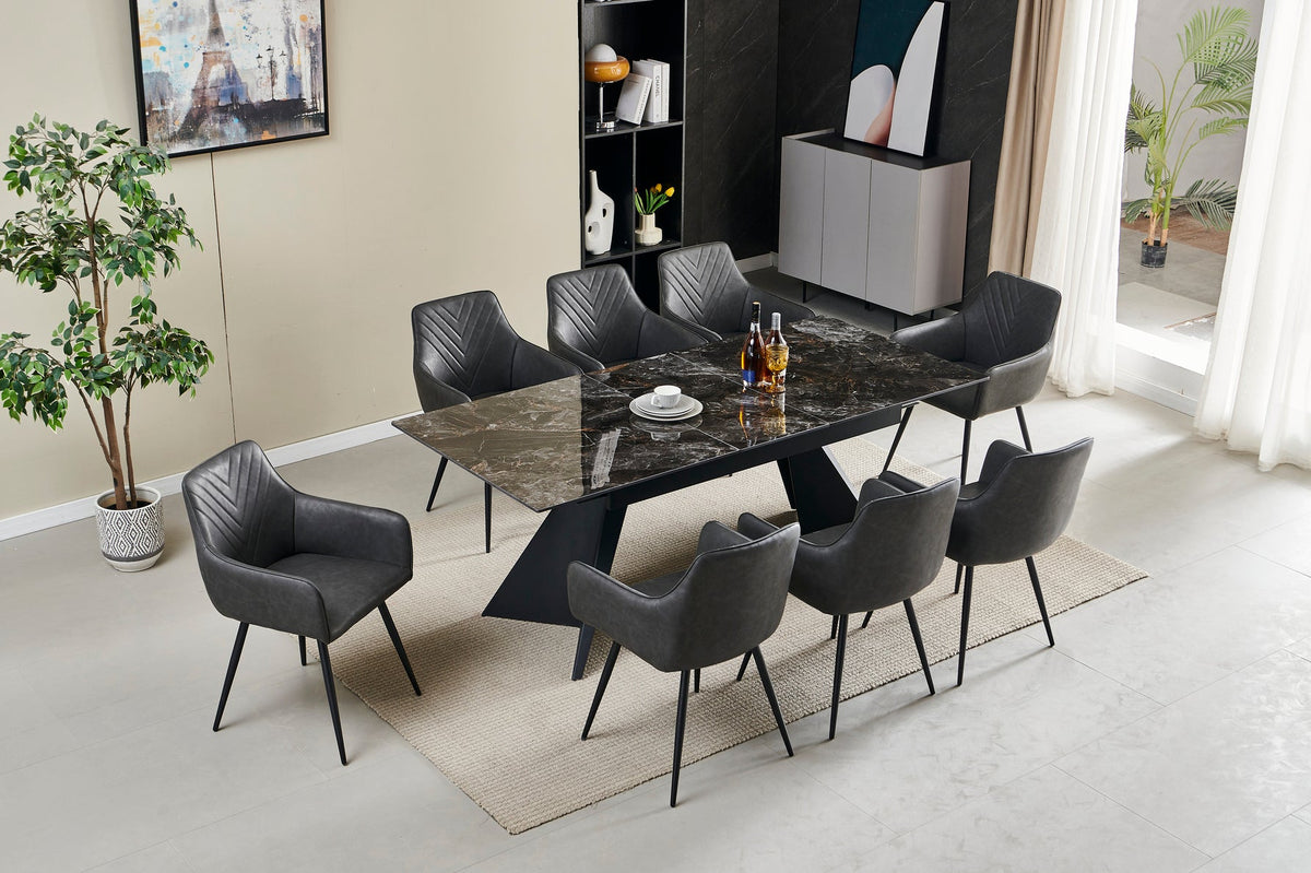 Chicago Extendable Ceramic Top Dining Table Black & Gold Cream and Gold