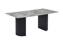 Olympia Cream Travertine Effect Dining Table with Fluted Pedestal Base