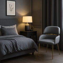 Madrid PU Leather Dining Chair Cream and Grey Gold Band