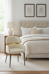 Madrid PU Leather Dining Chair Cream and Grey Gold Band