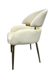 Madrid PU Leather Dining Chair Cream and Grey Gold Band