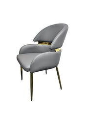 Madrid PU Leather Dining Chair Cream and Grey Gold Band