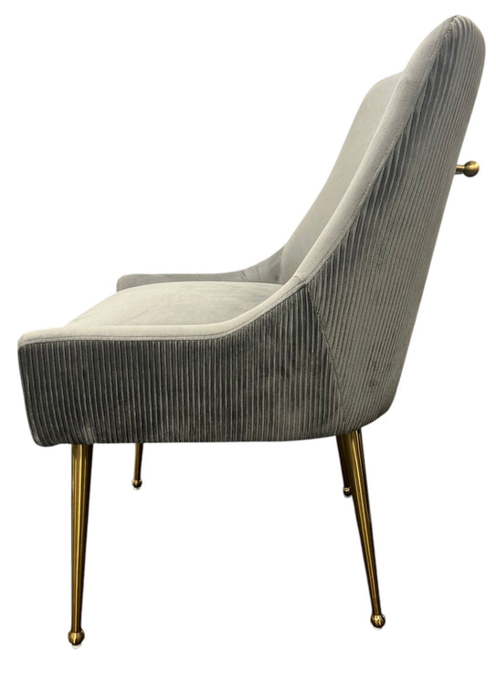 Milan Dining Chair Gold Handle Gold Legs Grey and Ivory