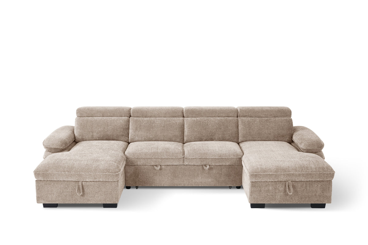 Hudson U shape Sofa bed with Storage Blue Grey Beige Olive