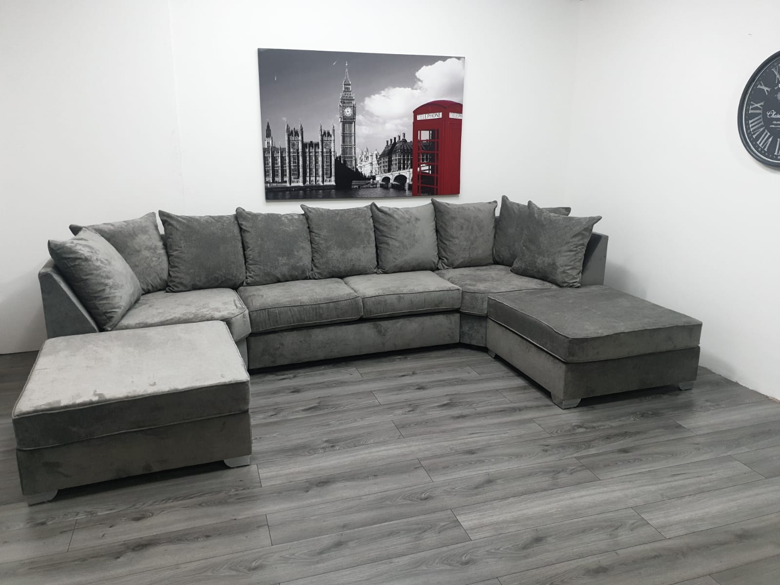 Easton U Shaped Sofa Soft Velvet Fabric - Estelle Decor