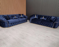 Ambassador Chesterfield Sofa – Plush Velvet Sofa with Gold or Silver Trim