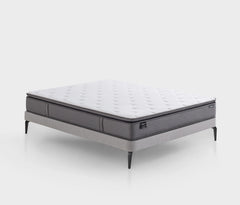 Luxury pillowtop mattress construction showing knitted fabric cover, wool comfort layer, foam support layers and Pro Pocket spring system with reinforced edge support