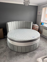 Orbis Round Bed – Luxury Velvet Panel Bed with Round Mattress