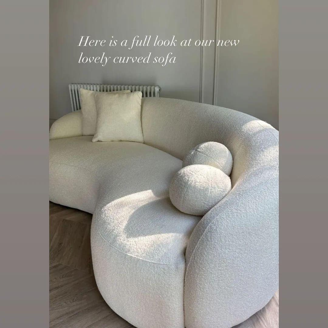 Boucle Curved Wave 3 Seater Sofa Grey and Cream