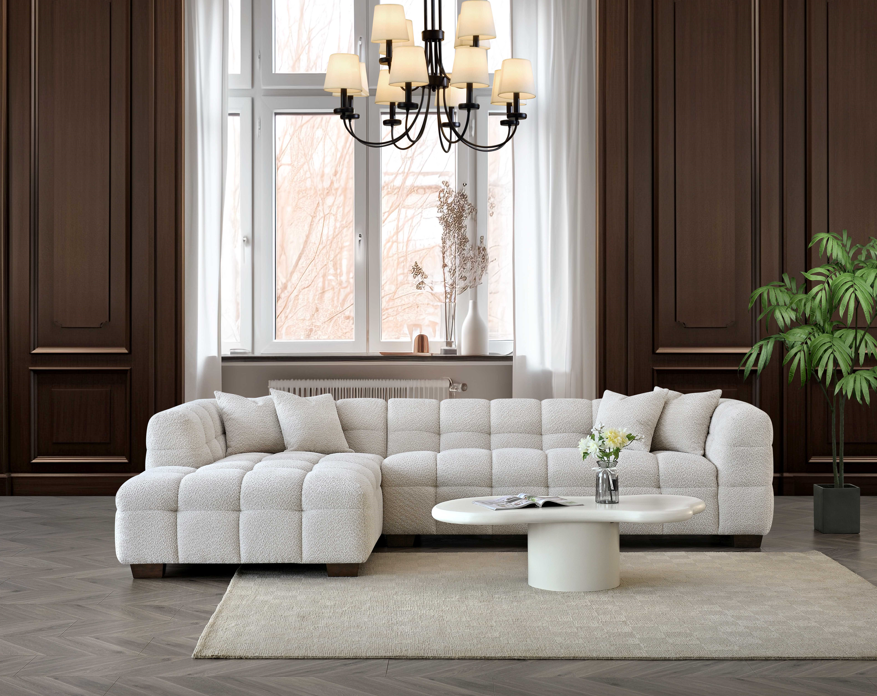 Tribeca Corner Bubble Design Sofa Oatmeal and Iron Boucle Fabric