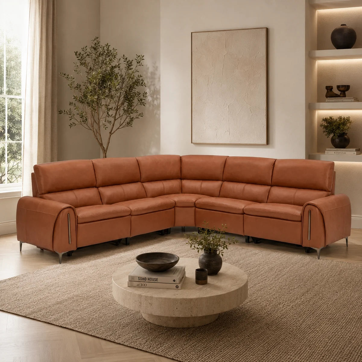 Arizona Electric Recliner Sofa Tan Large Corner 260cm x 260cm USB Ports
