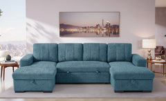 Como U Shape Sofa bed With Ottoman Storage Green Teal Grey Beige Boucle
