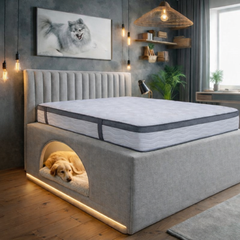 Modern Upholstered Bed Frame with Built-In Dog Bed - Pet-Friendly Platform Bed