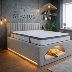 Modern Upholstered Bed Frame with Built-In Dog Bed - Pet-Friendly Platform Bed