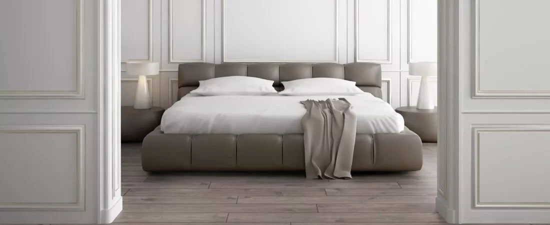 Cubed Mini Ambassador platform bed low headboard upholstered bed frame