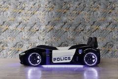 Kids Police Car Bed Frame | Children's Police Racing Car Bed with Spoiler | Toddler Boys & Girls Single Bed