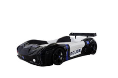Kids Police Car Bed Frame | Children's Police Racing Car Bed with Spoiler | Toddler Boys & Girls Single Bed
