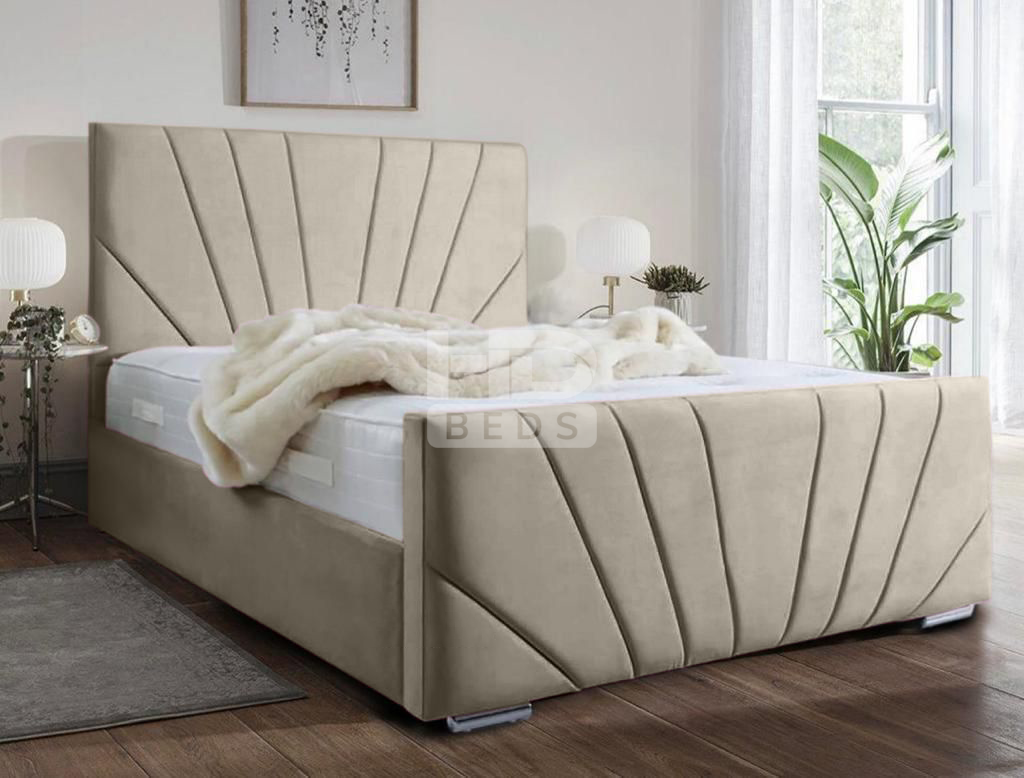 Windsor Diagonal  Lined  Art Deco Velvet  Bed frame with Optional Gas lift storage