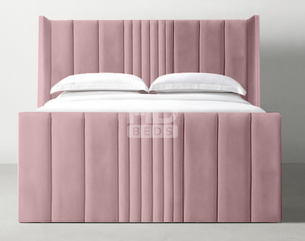 Romana slim wing back paneled tall headboard bed frame optional gas lift storage