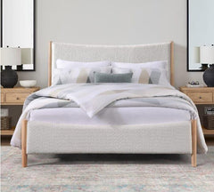 Bali Teddy Boucle Fabric and wooden Bed frame in Cream Double and Kingsize