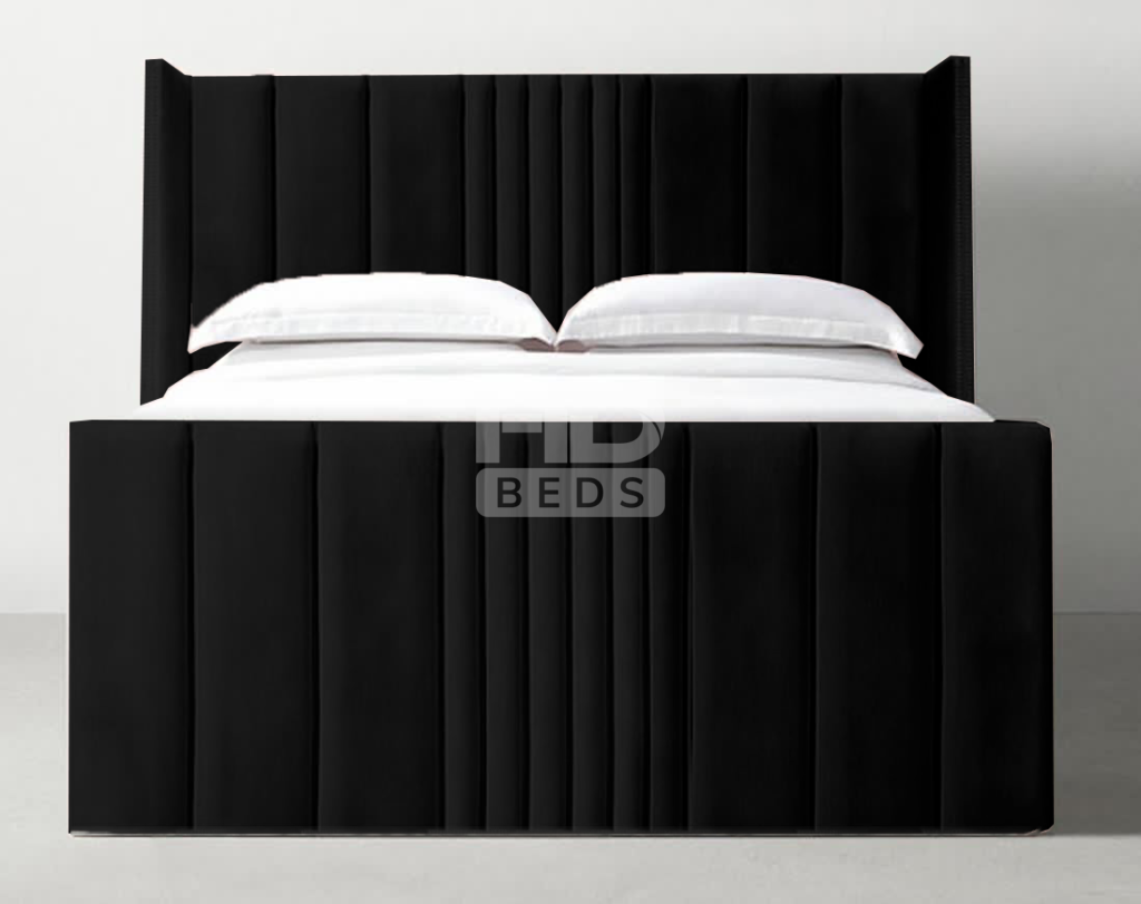 Romana slim wing back paneled tall headboard bed frame optional gas lift storage