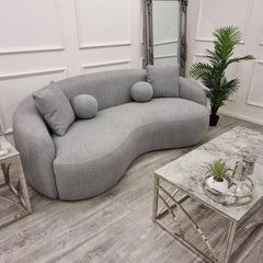 Boucle Curved Wave 3 Seater Sofa Grey and Cream